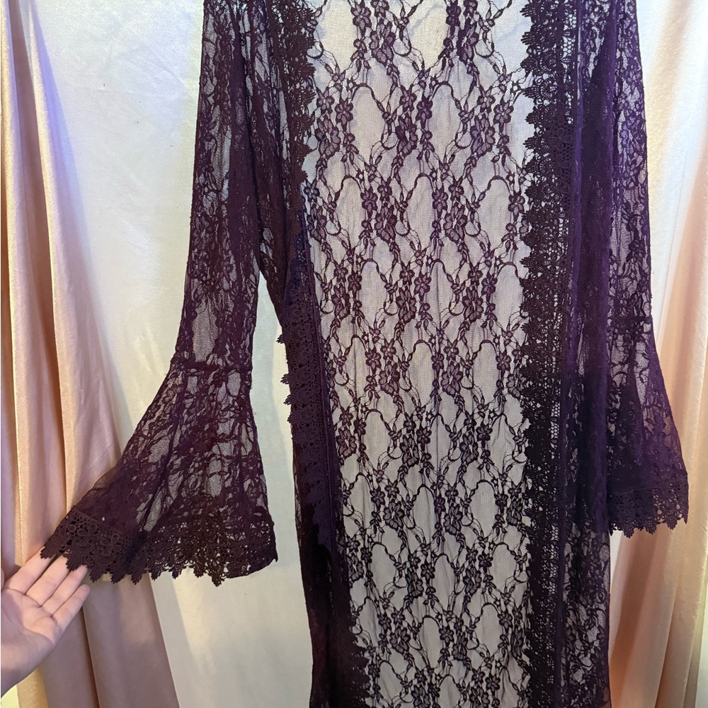Polly & Esther Purple Lace Robe with Flared Sleeves